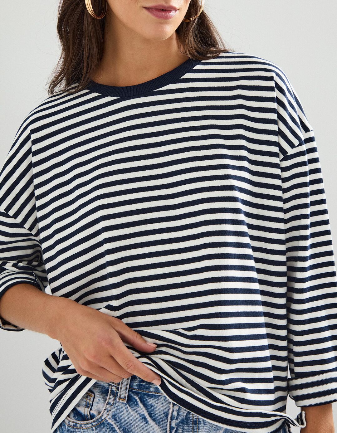 Camisola Riscas, Mulher, Azul Escuro