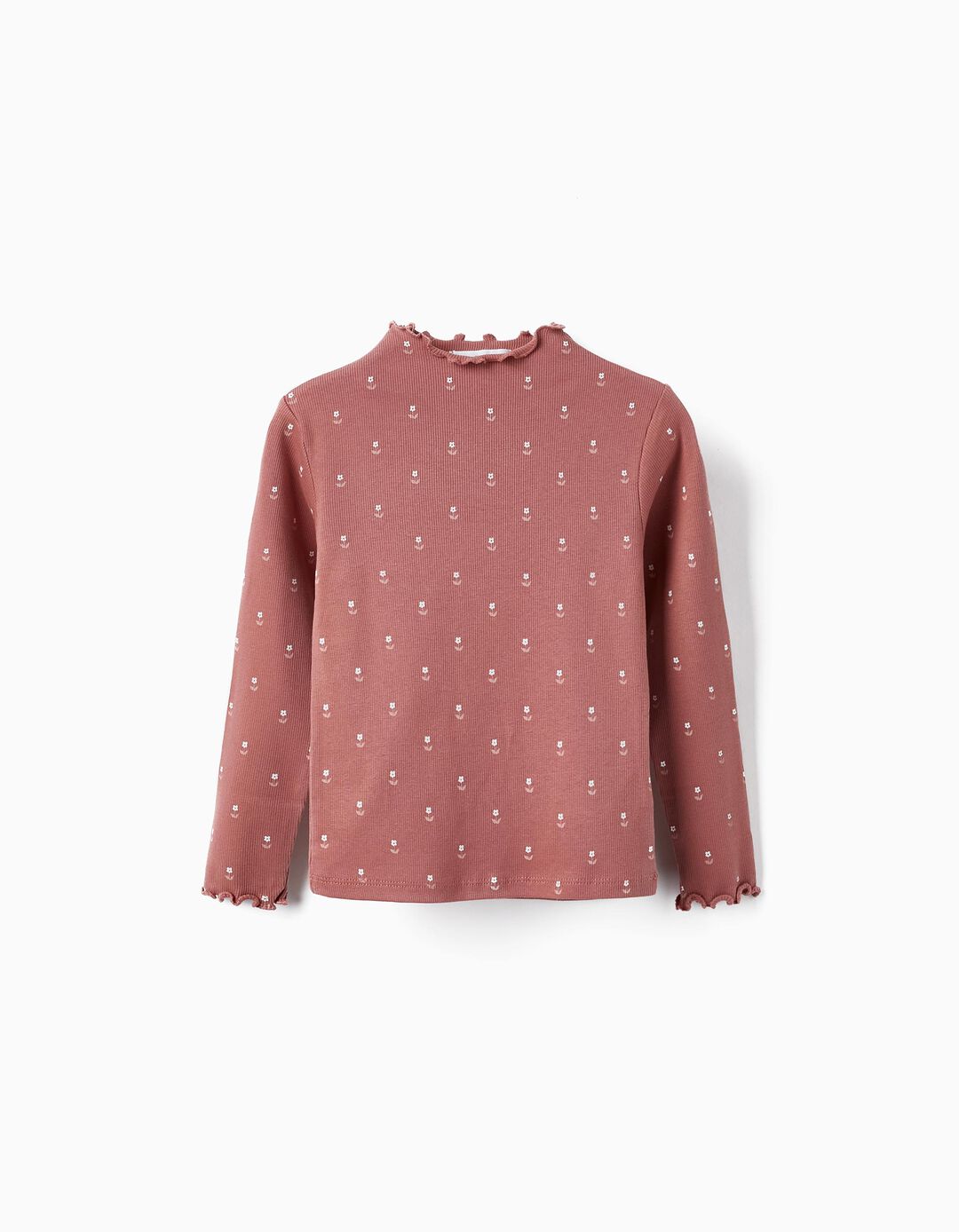 Ribbed Long Sleeve T-Shirt for Girls 'Floral', Pink