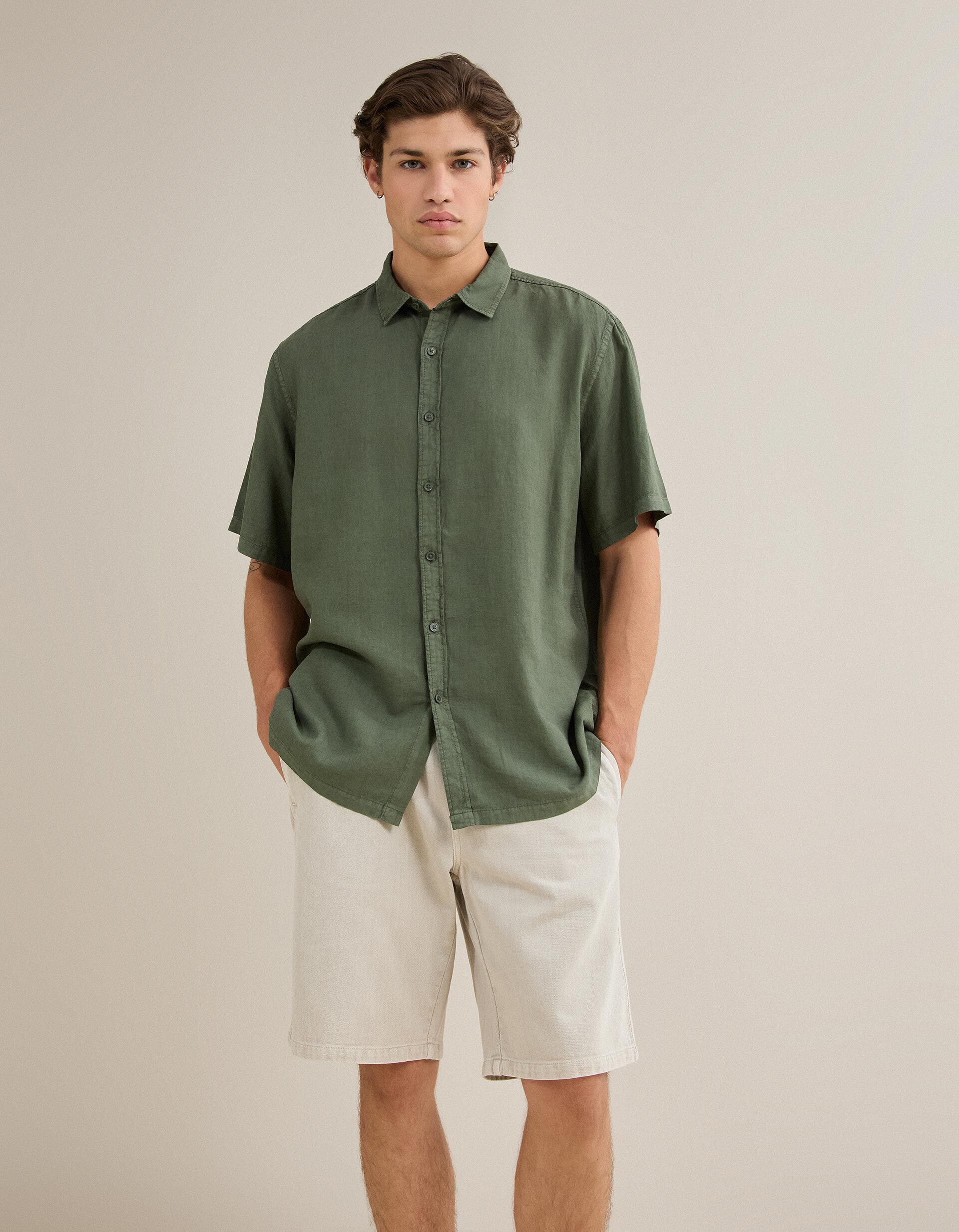 Comprar Online Camisa Com Linho, Homem, Verde Escuro