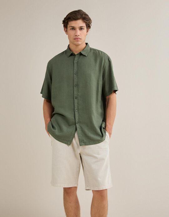Comprar Online Camisa Com Linho, Homem, Verde Escuro