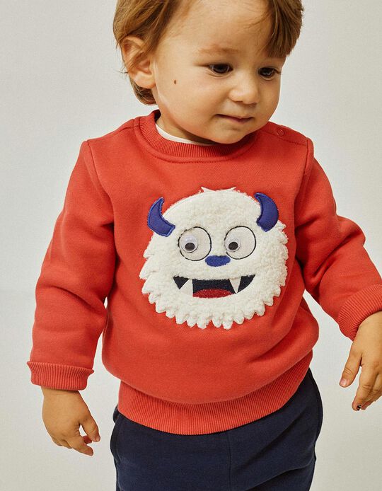 Cotton Brushed Sweatshirt for Baby Boys 'Monster', Orange 