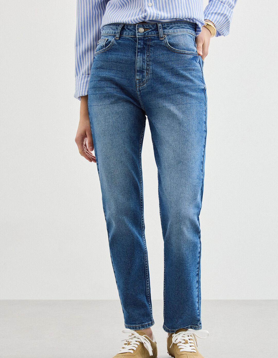 Calças de Ganga 'Tapered Mom Fit', Mulher, Azul