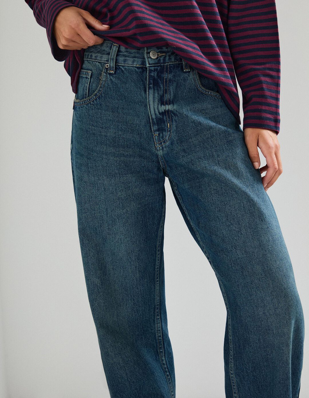 Calças de Ganga 'Relaxed Fit', Mulher, Azul Escuro