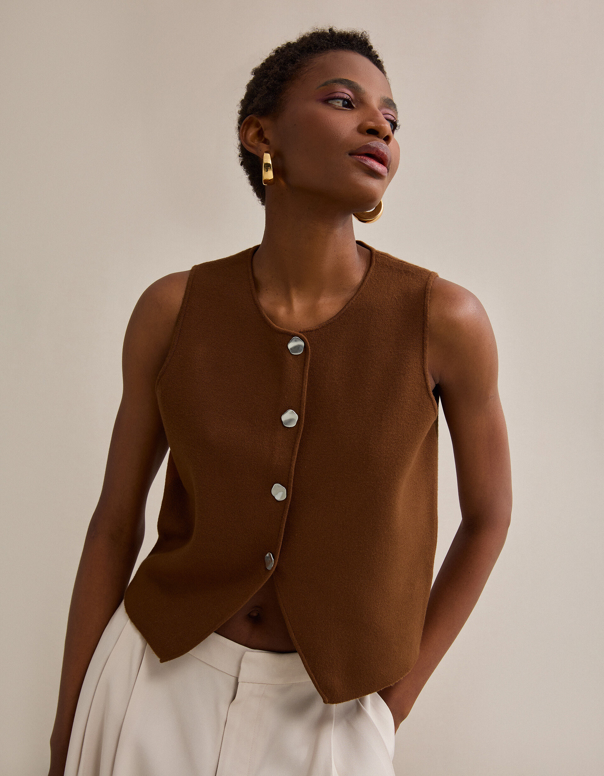 Comprar Online Colete de Malha, Mulher, Bege