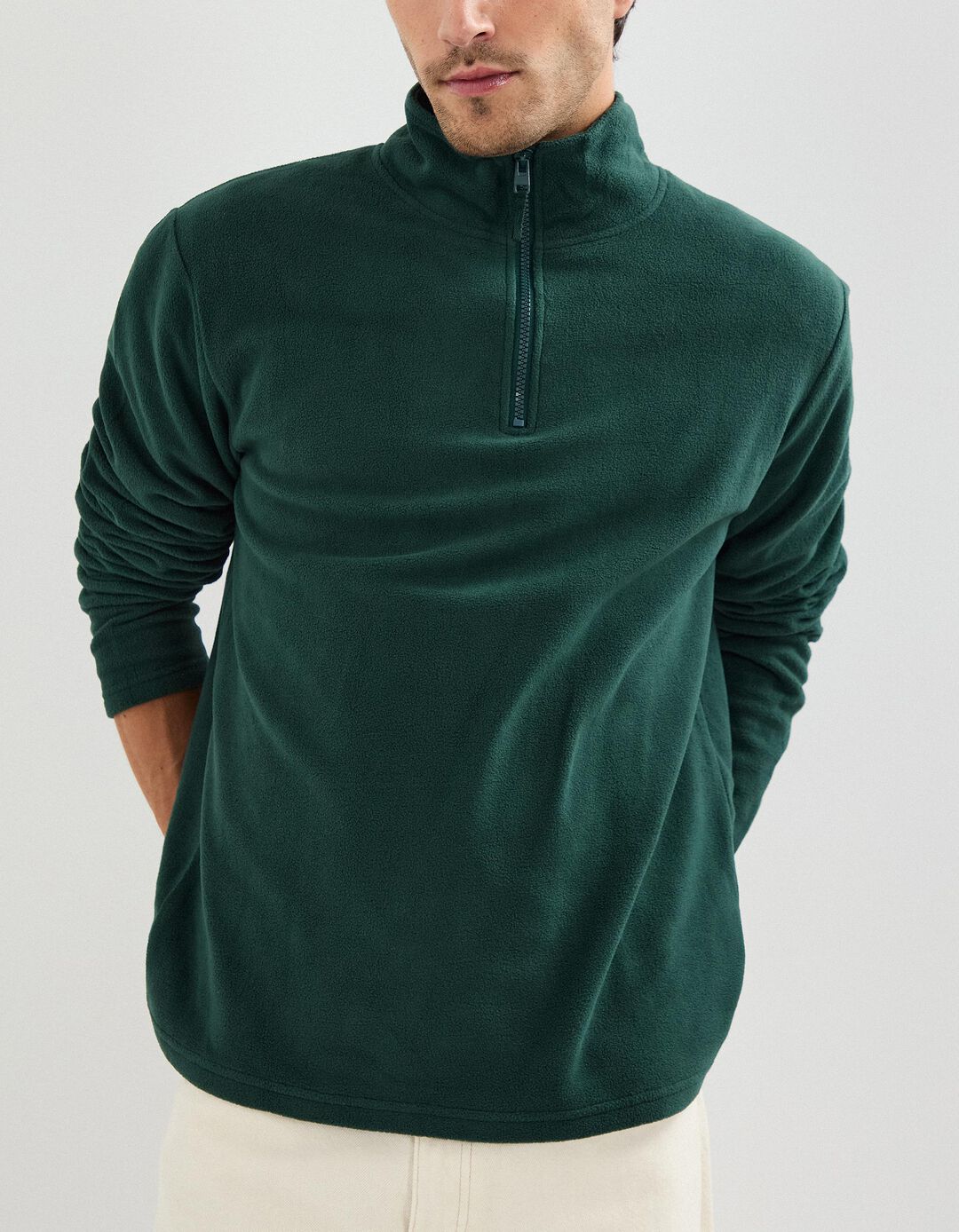 Camisola Polar com Fecho, Homem, Verde Escuro