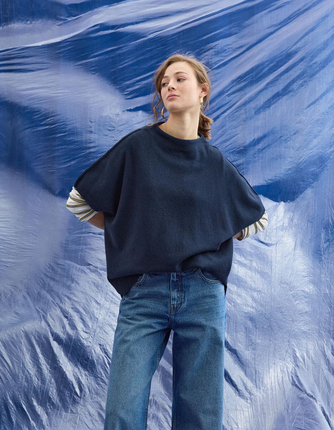 Camisola com L&atilde;, Mulher, Azul Escuro