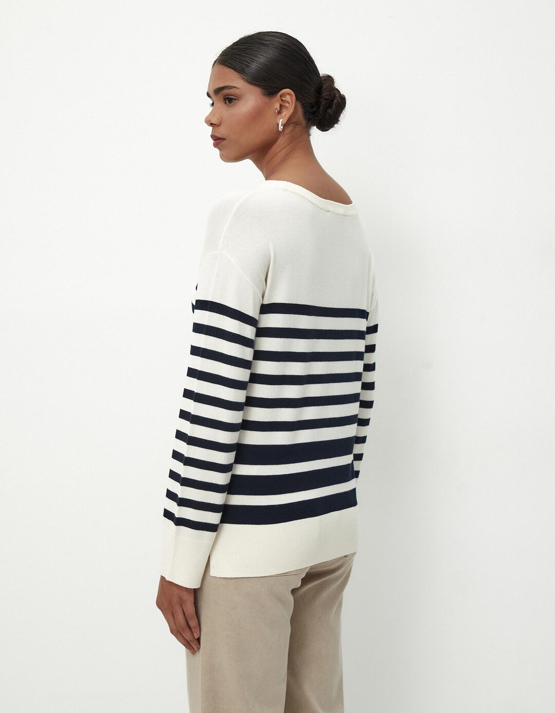 Camisola de Malha Riscas Decote Redondo, Mulher, Multicor