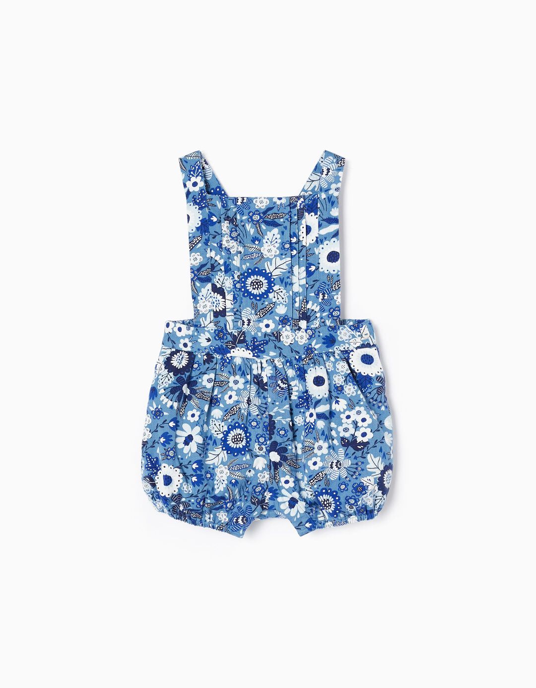 Cotton Jumpsuit with Floral Motif for Baby Girls, Blue/White
