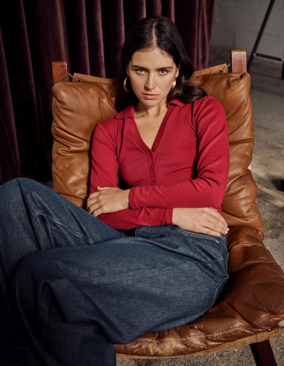 Body de Manga Comprida, Mulher, Vermelho Escuro