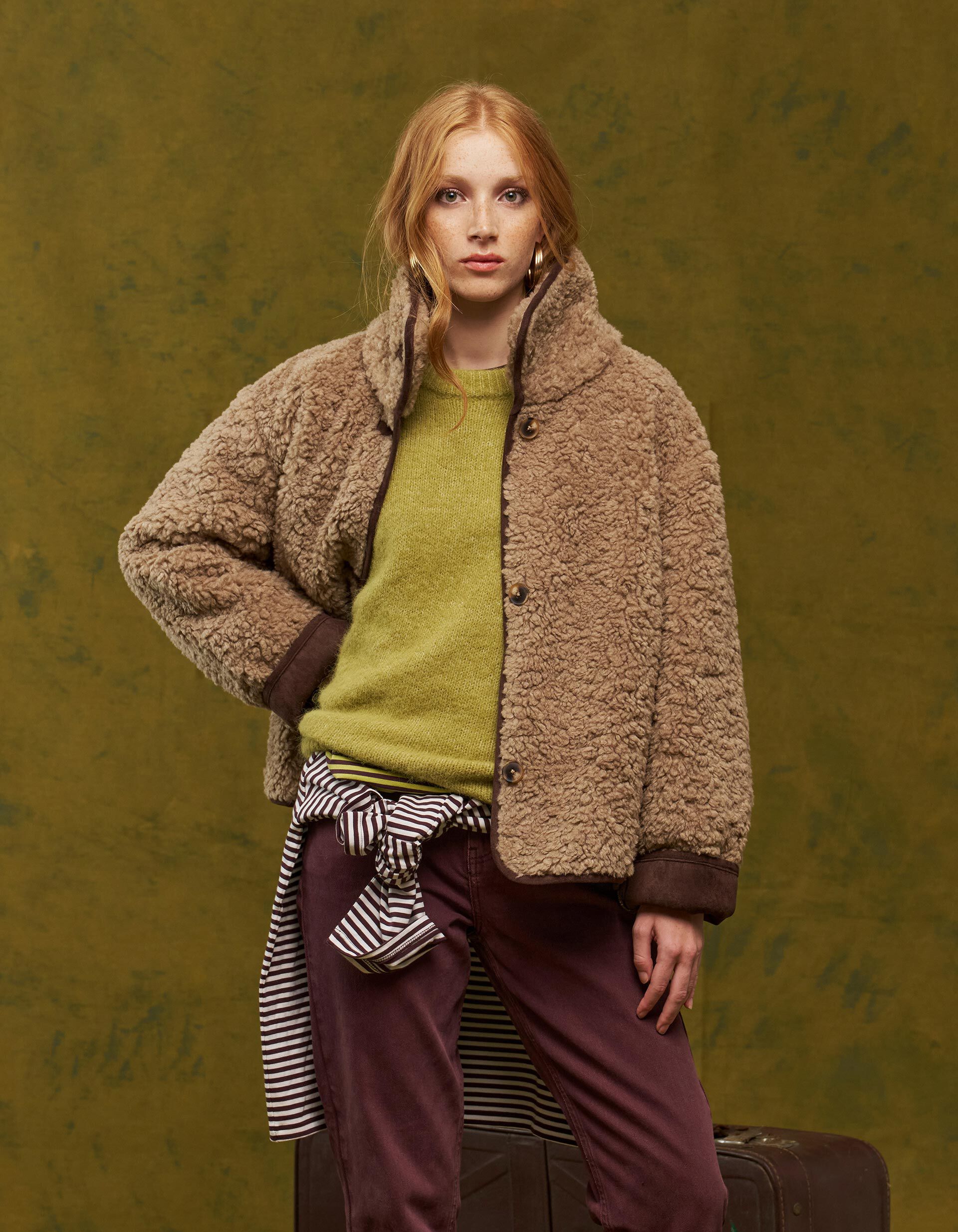 Comprar Online Casaco Shearling, Mulher, Bege