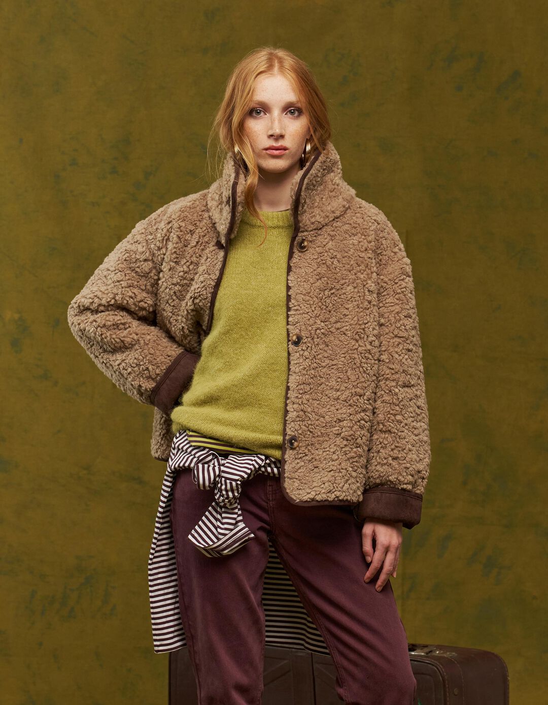 Casaco Shearling, Mulher, Bege