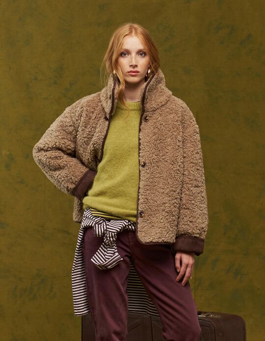 Comprar Online Casaco Shearling, Mulher, Bege
