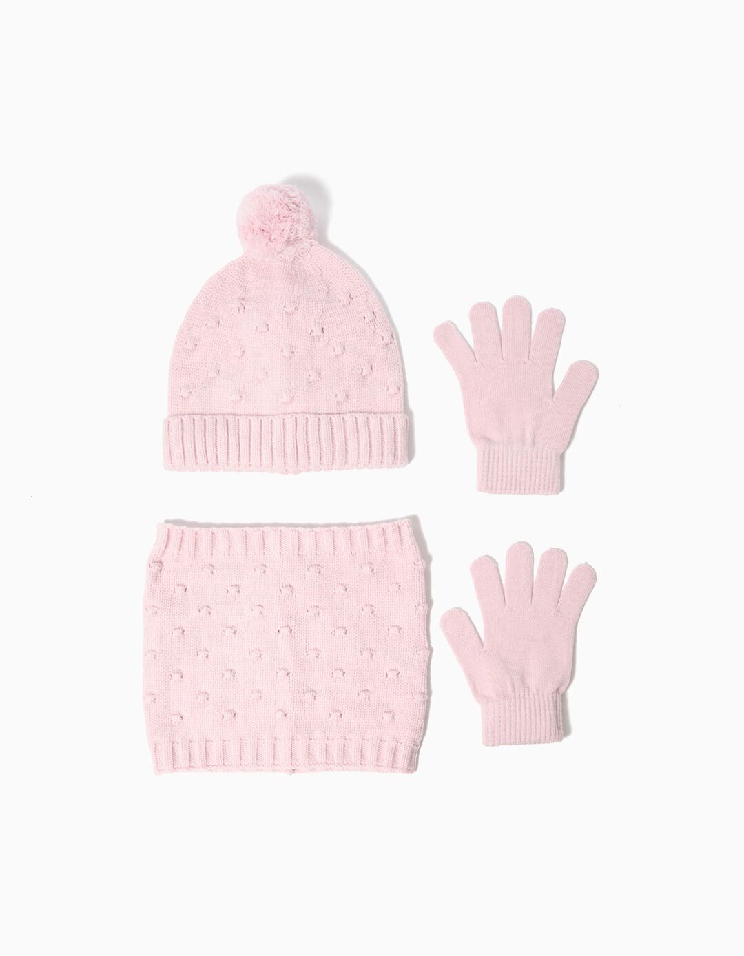 Conjunto Gorro, Gola e Luvas, Menina, Rosa