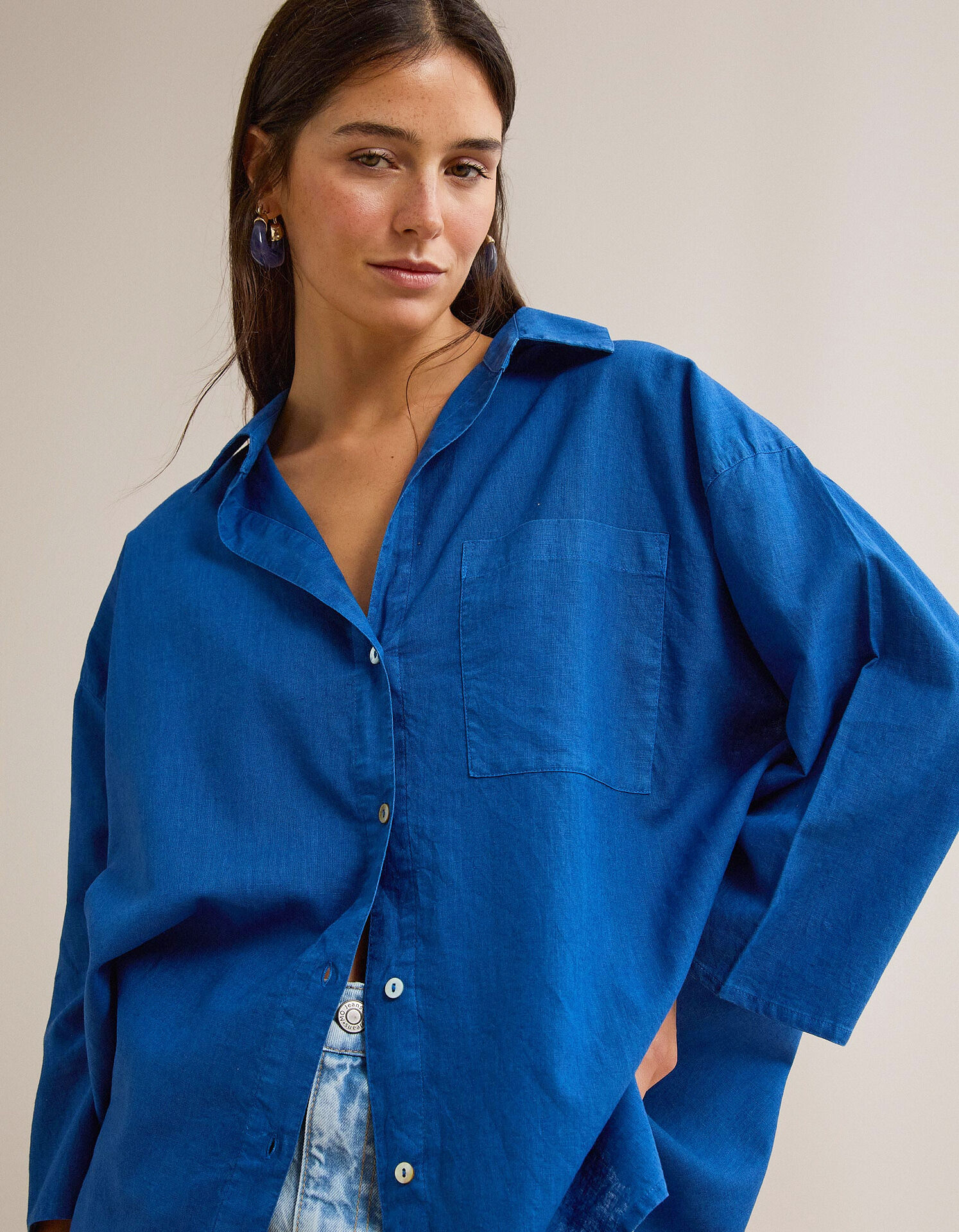 Comprar Online Blusa com Linho, Mulher, Azul 