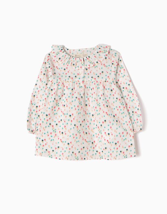 White Loose-Fitting Blouse, Little Flowers