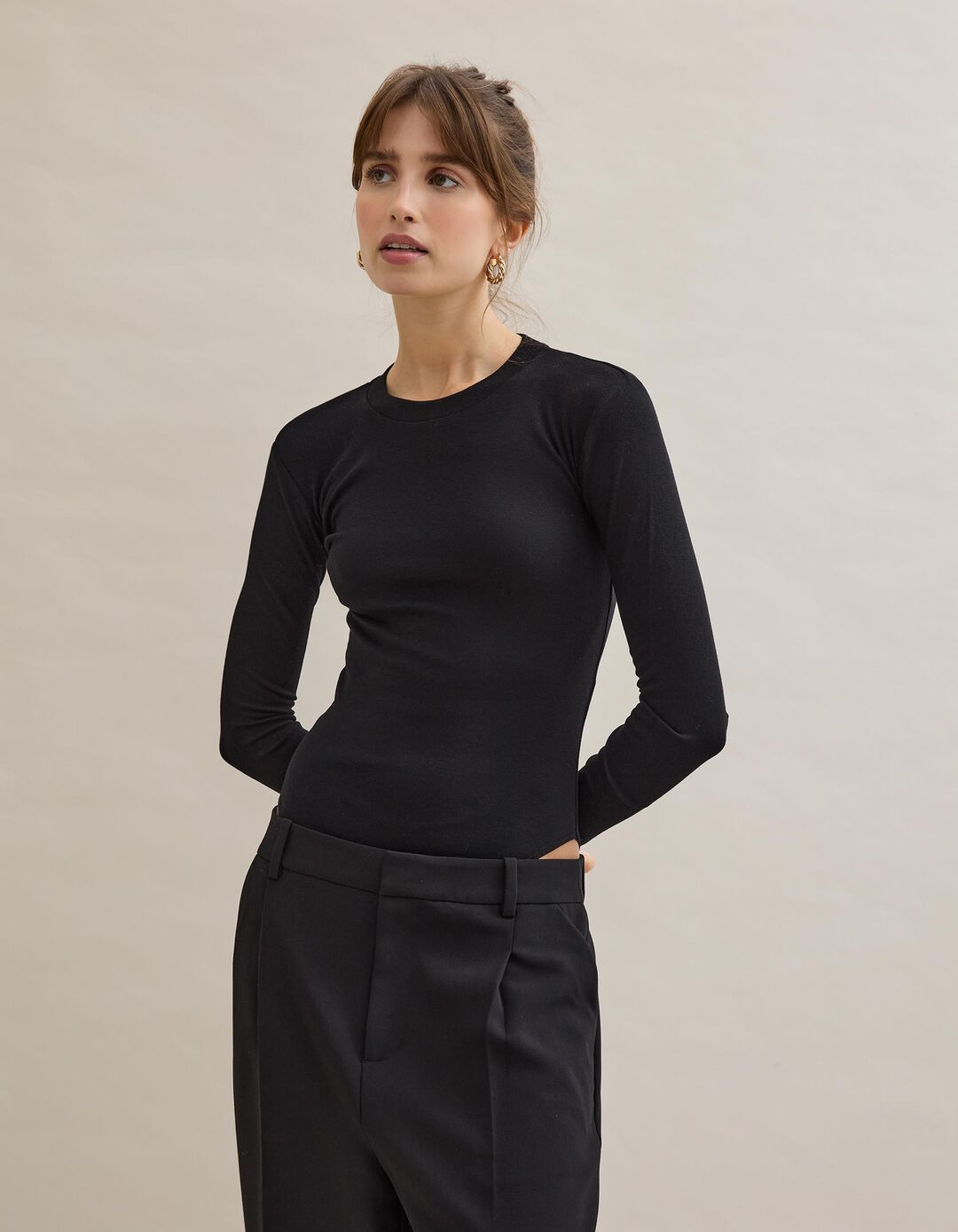 Body de Manga Comprida, Mulher, Preto