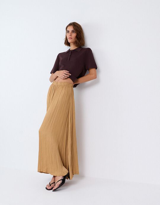 Comprar Online Saia Midi Fluida, Mulher, Bege