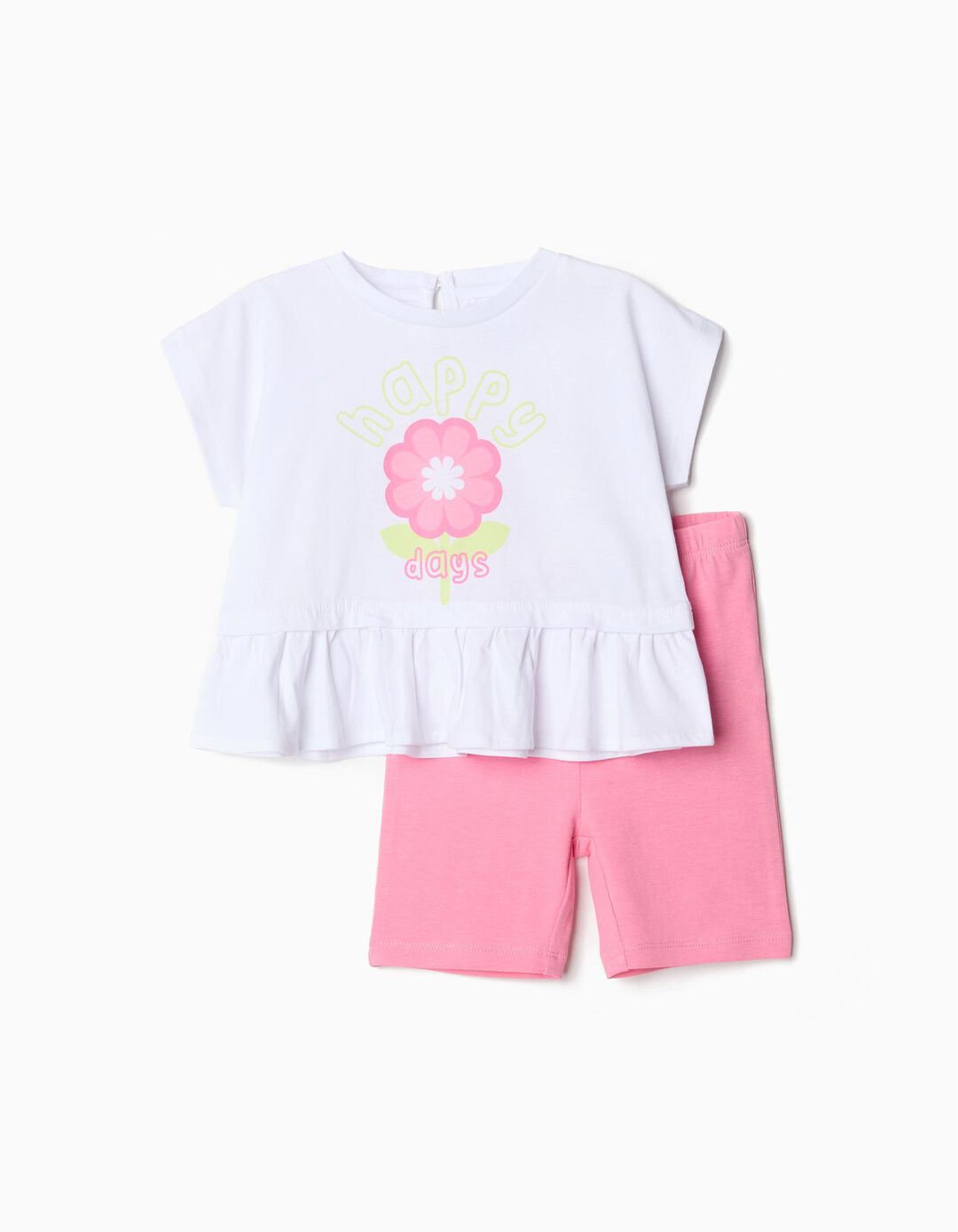 Conjunto T-shirt + Calções, Bebé Menina, Rosa/Branco