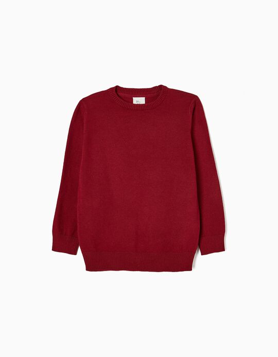 Fine Knit Jumper in cotton for Boys, Dark Red