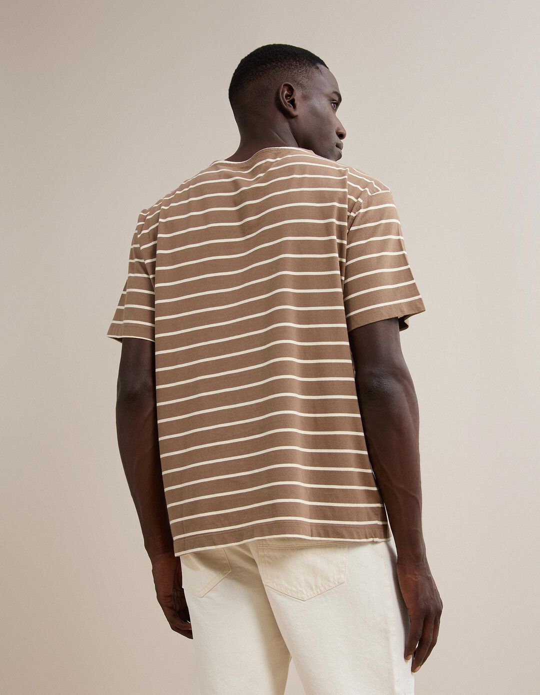 T-shirt &Agrave;s Riscas, Homem, Castanho