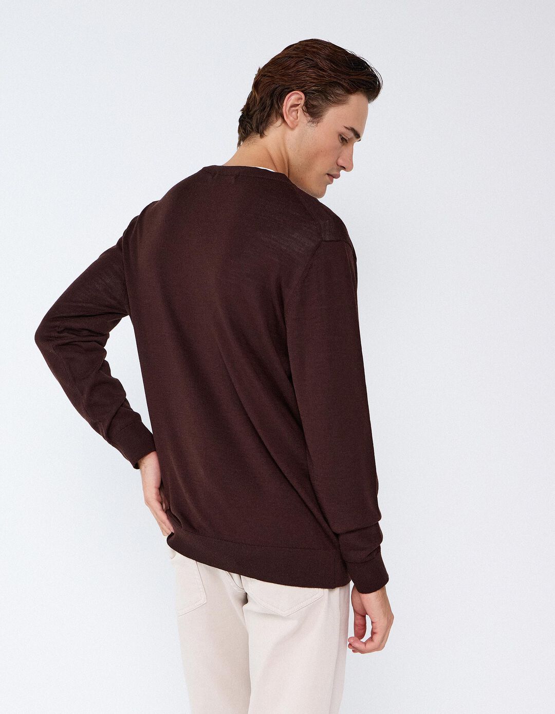 Camisola De L&atilde; Merino, Homem, Castanho Escuro