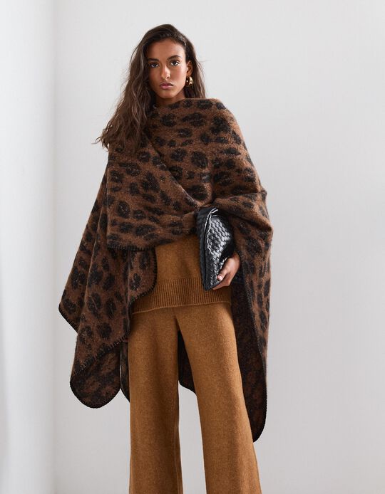 Comprar Online Poncho Animal Print, Mulher, Preto