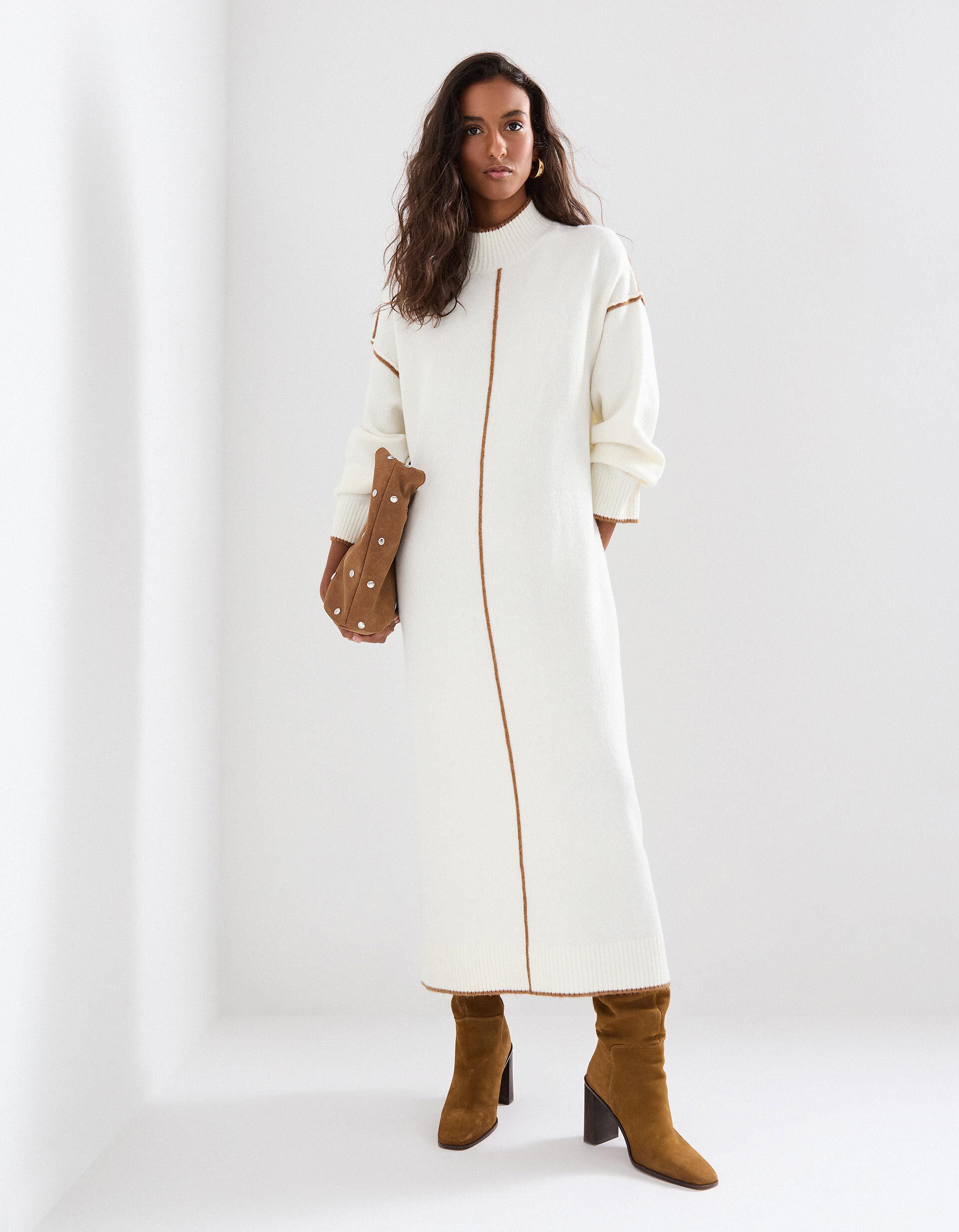 Comprar Online Vestido de Malha com L&atilde;, Mulher, Cru