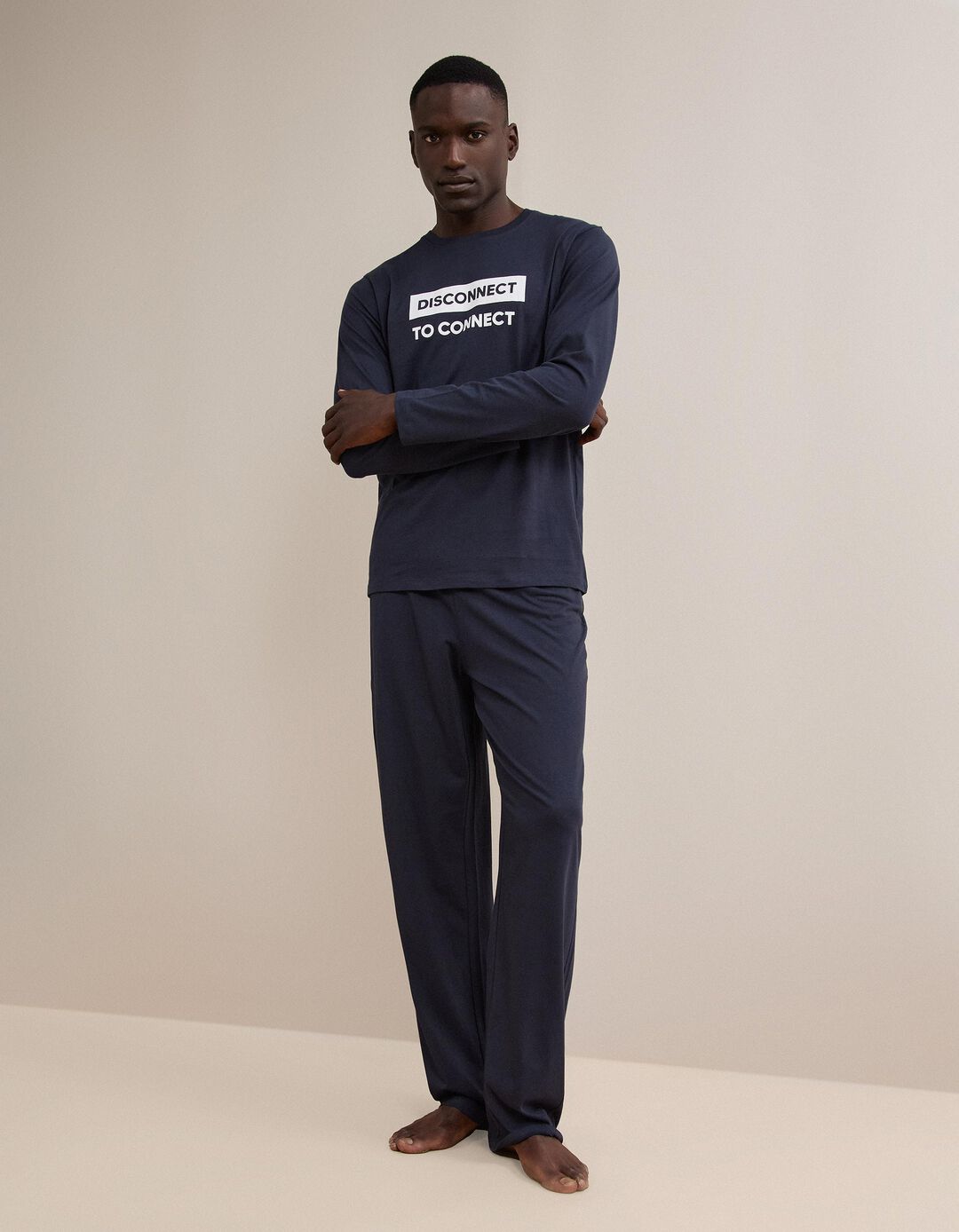 Pijama Jersey Estampado, Homem, Azul Escuro