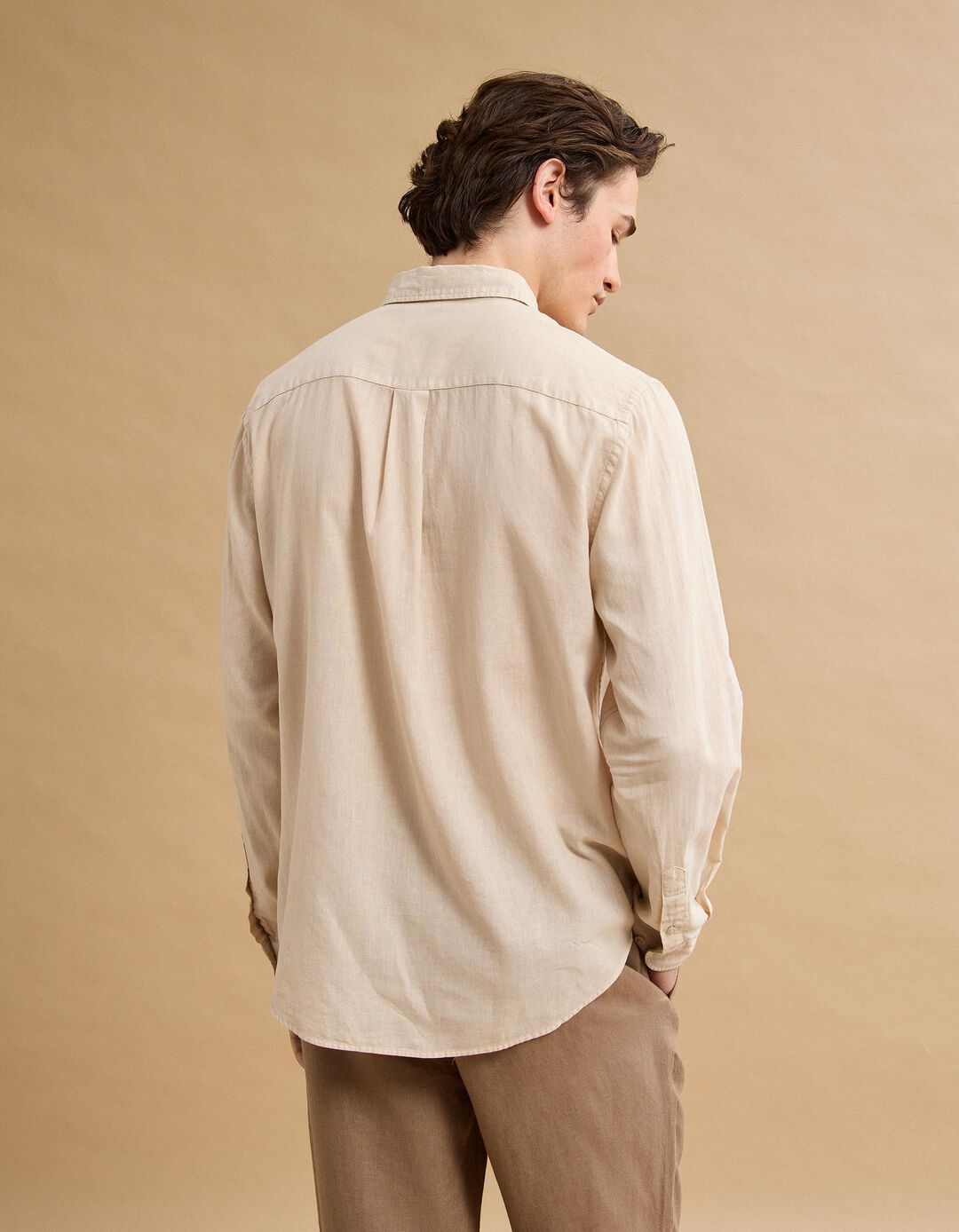 Camisa com Linho, Homem, Bege Claro