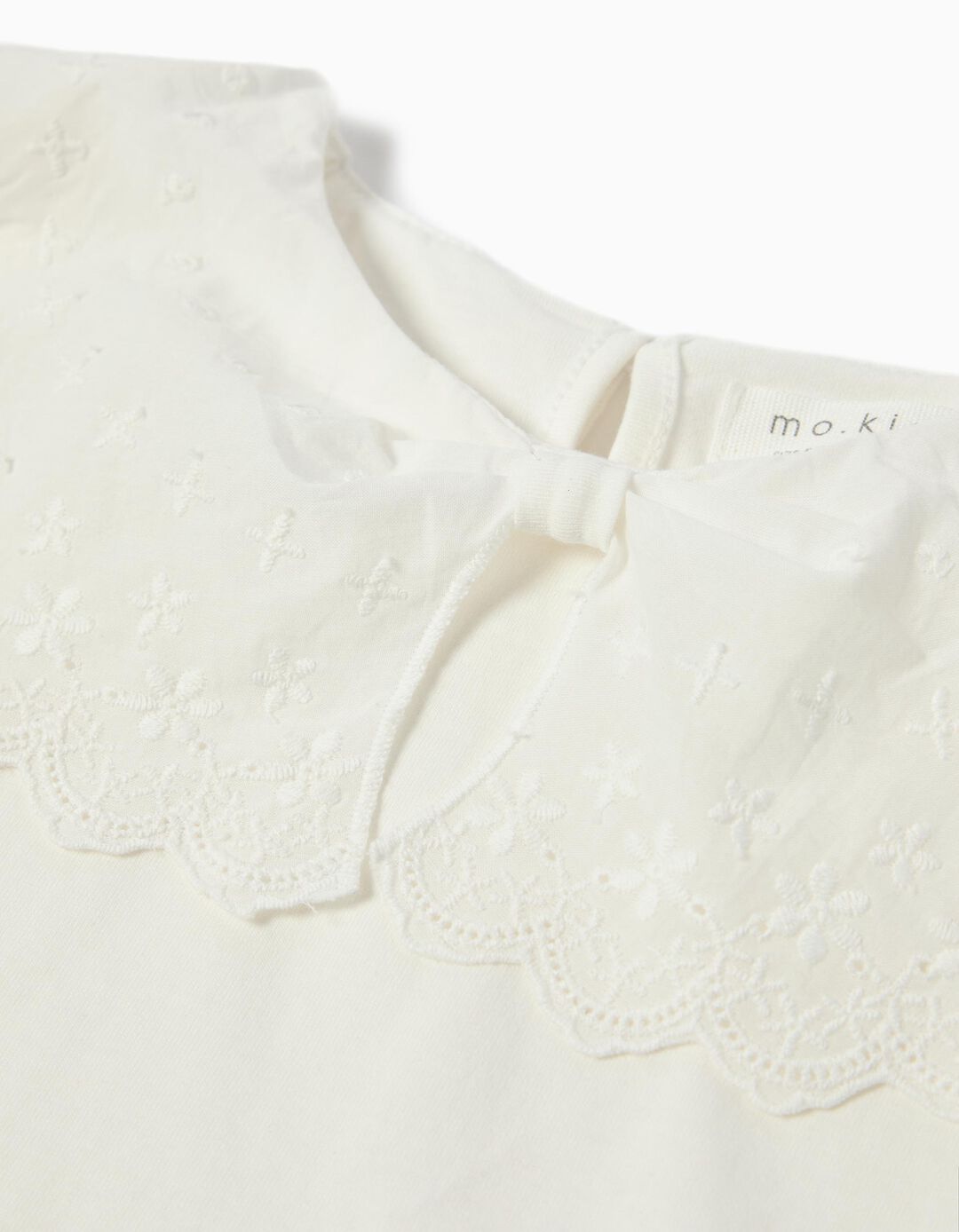 T-shirt com Gola em Bordado Inglês, Menina, Branco