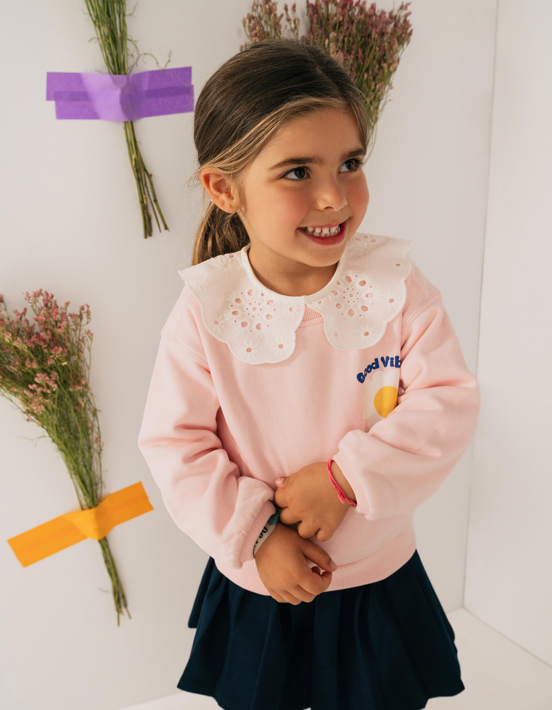 Sweatshirt De Felpa Estampada, Menina, Rosa Claro