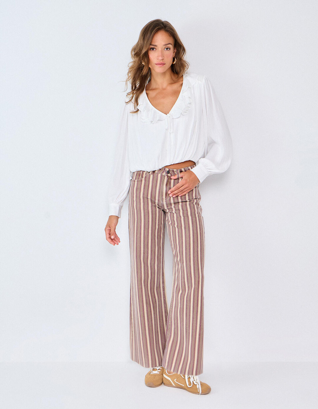 Cal&ccedil;as De Ganga Wide Leg &Agrave;s Riscas, Mulher, Rosa