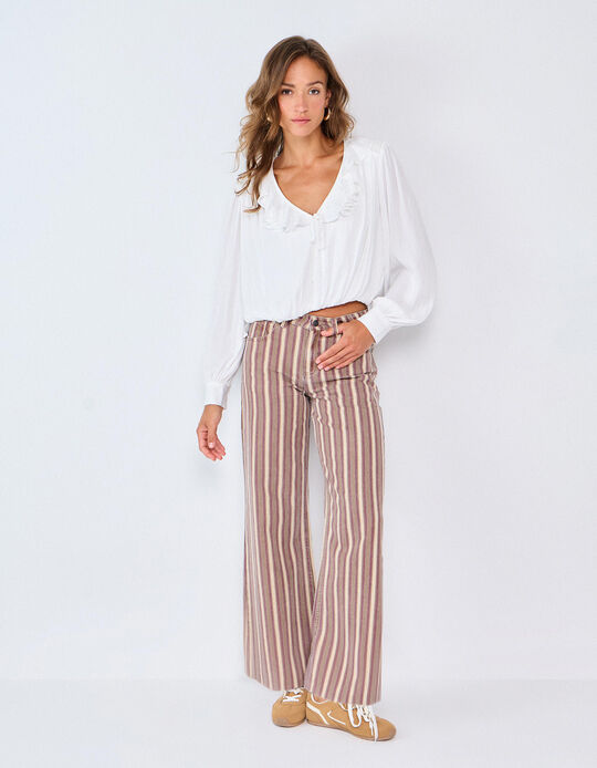 Comprar Online Cal&ccedil;as De Ganga Wide Leg &Agrave;s Riscas, Mulher, Rosa