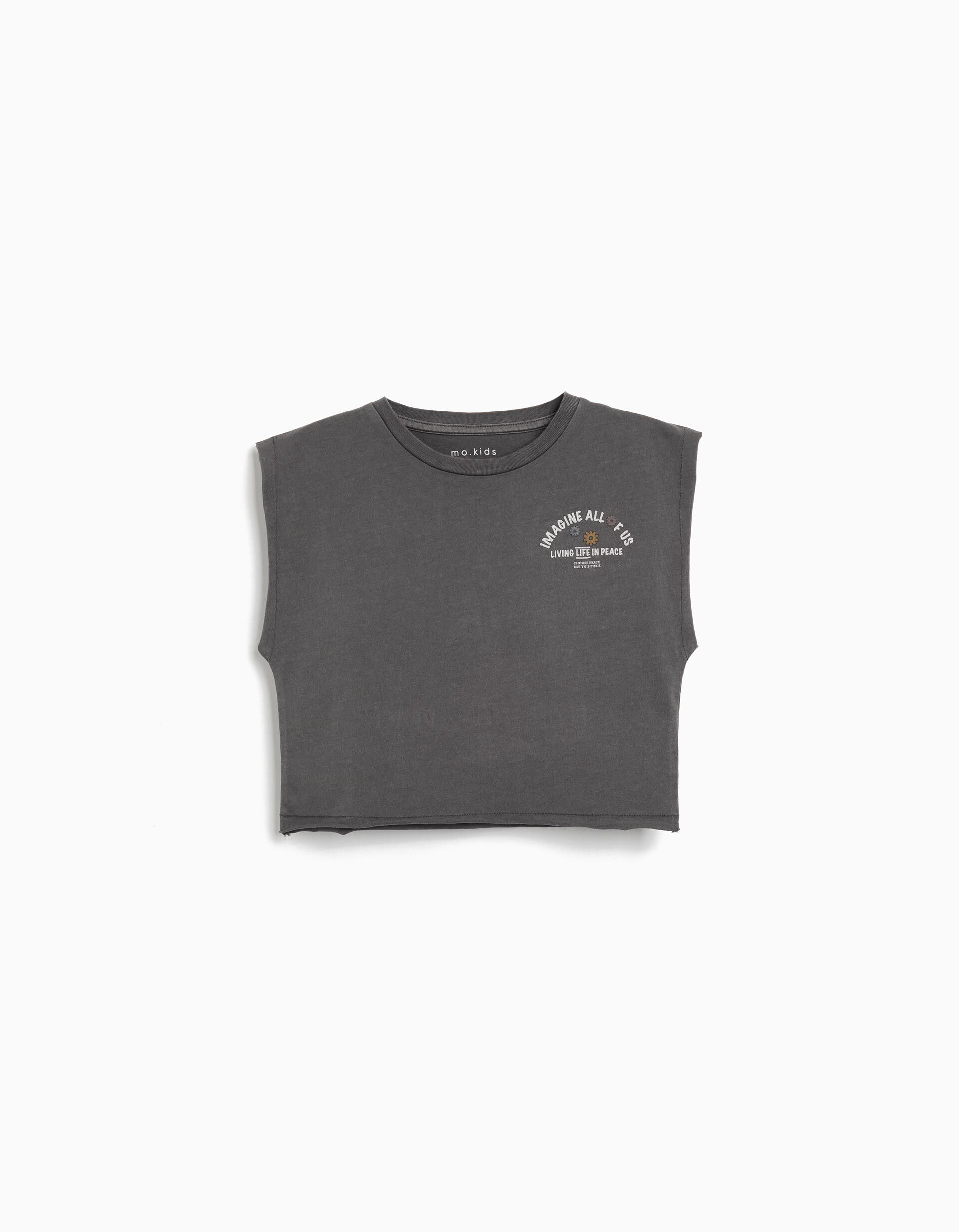 Comprar Online T-shirt sem Mangas 'Peace Language', Menina, Cinzento Escuro