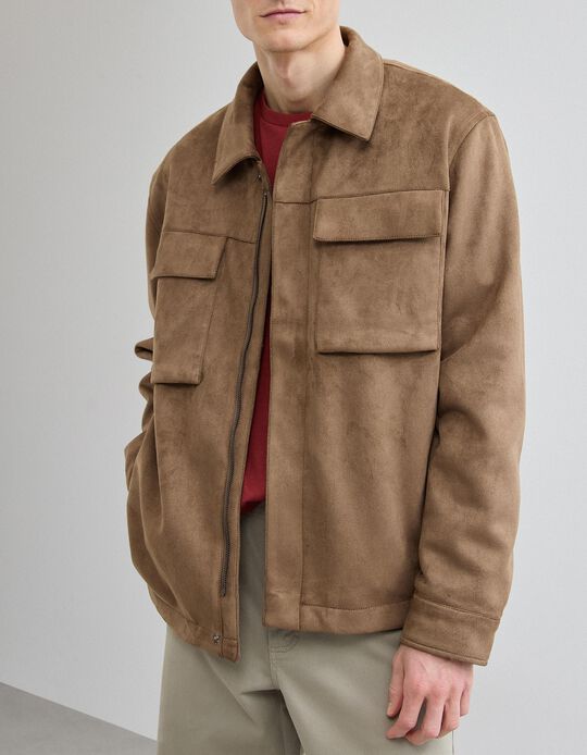 Comprar Online Sobrecamisa Efeito Camur&ccedil;a, Homem, Castanho