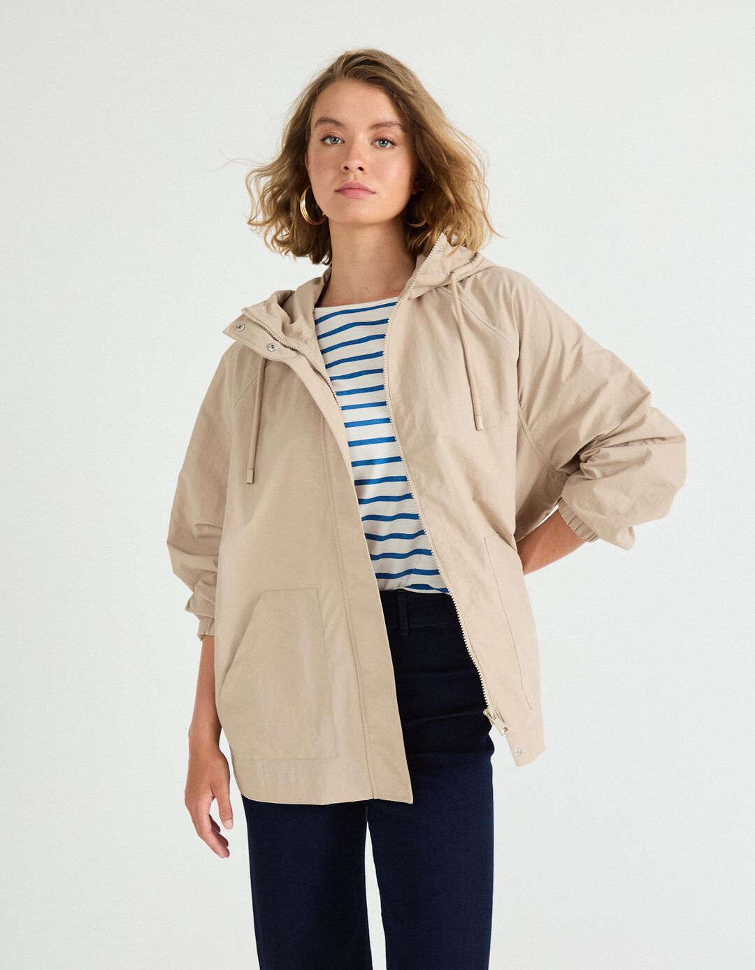 Parka com Capuz, Mulher, Bege 