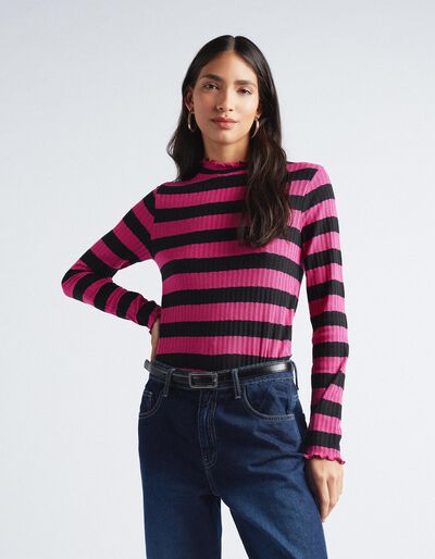 Ribbed Striped Knitted Jumper, Women, Multicolour