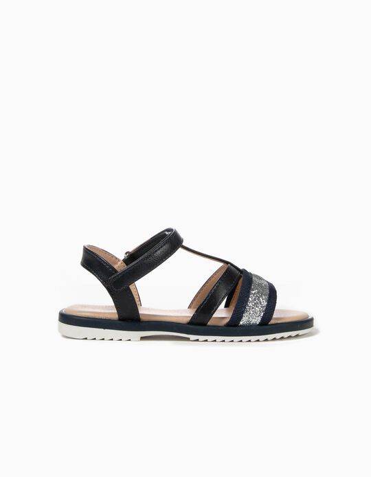 Sand&aacute;lias para Menina com Brilhantes, Azul Escuro