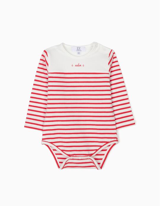 Body para Rec&eacute;m Nascido 'Sailor, Riscas Vermelhas