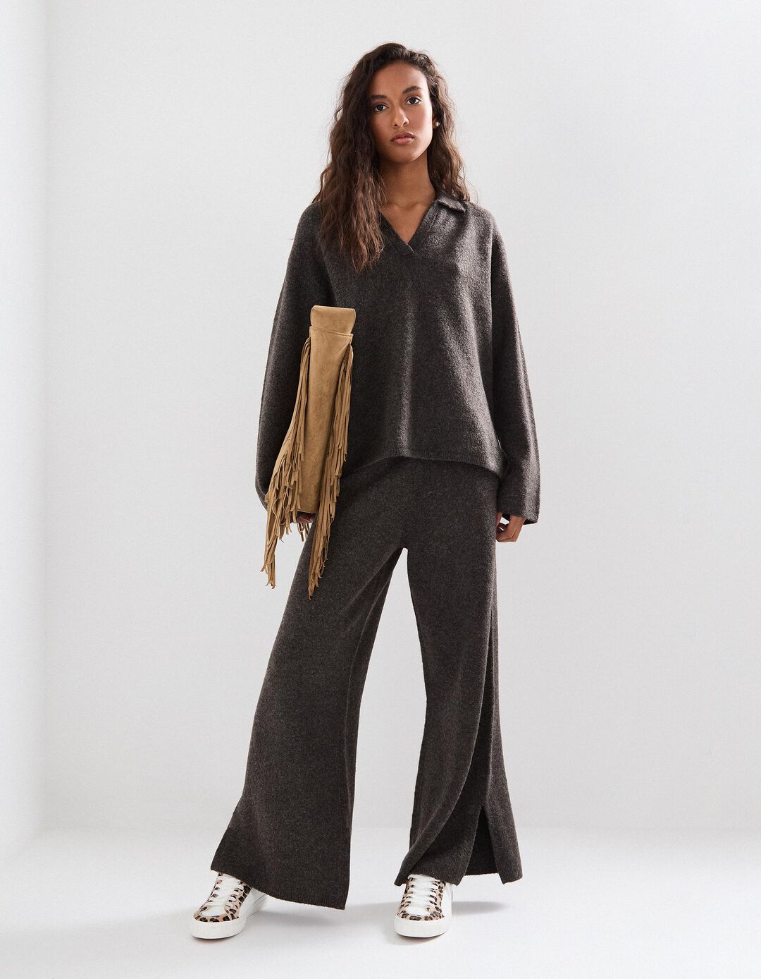 Camisola com Algodão, Mulher, Castanho Escuro