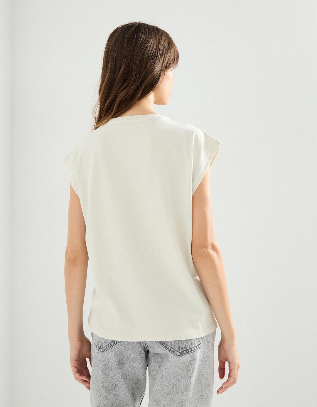 T-shirt Estampado Foil, Mulher, Cinzento Claro 
