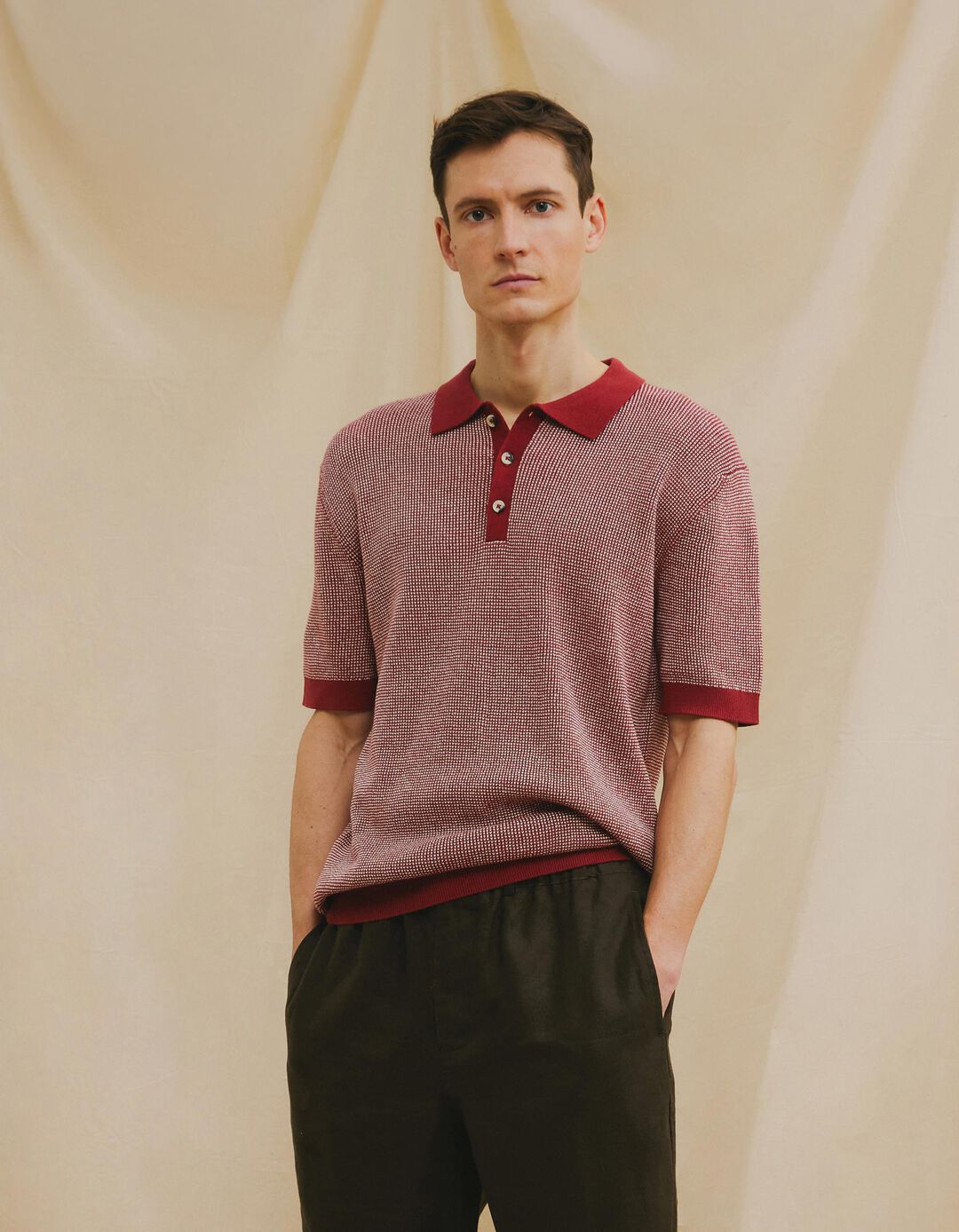 Polo Waffle, Homem, Vermelho Escuro