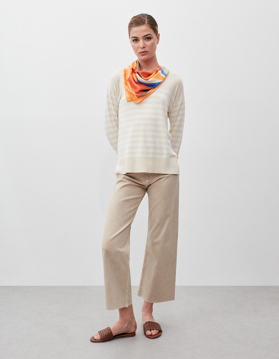 Striped Knit Sweater, Women, Light Beige