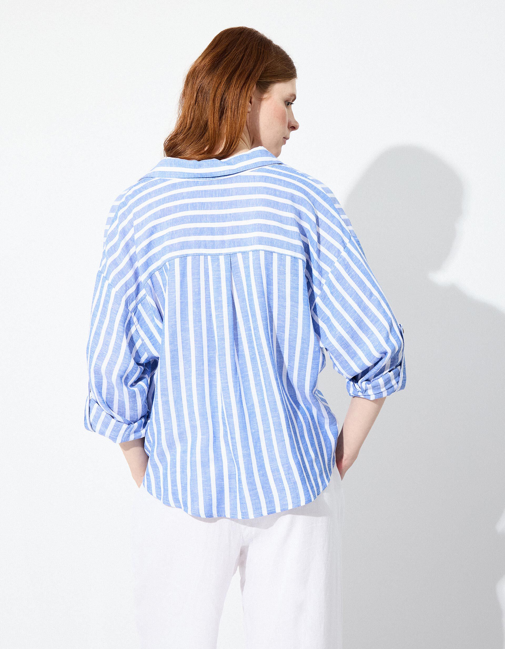Comprar Online Blusa Riscas com Linho, Mulher, Azul