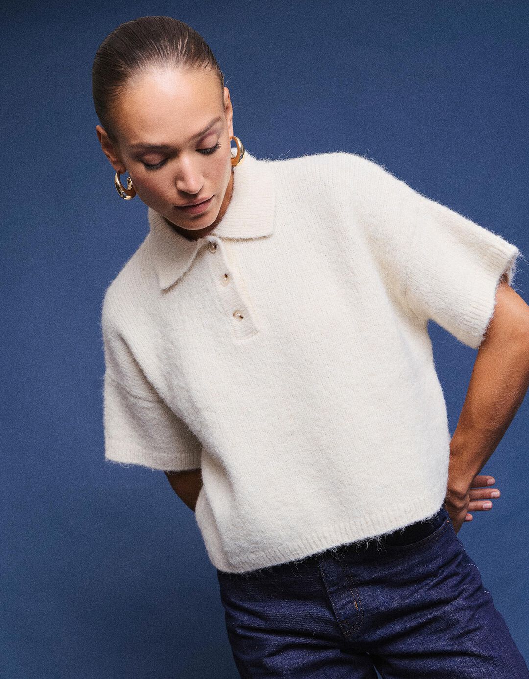 Camisola Com Gola Polo, Mulher, Bege