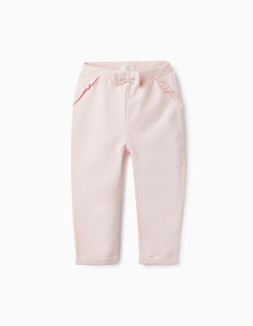 Cotton Pants with Ruffles and Bow for Baby Girls, Pink