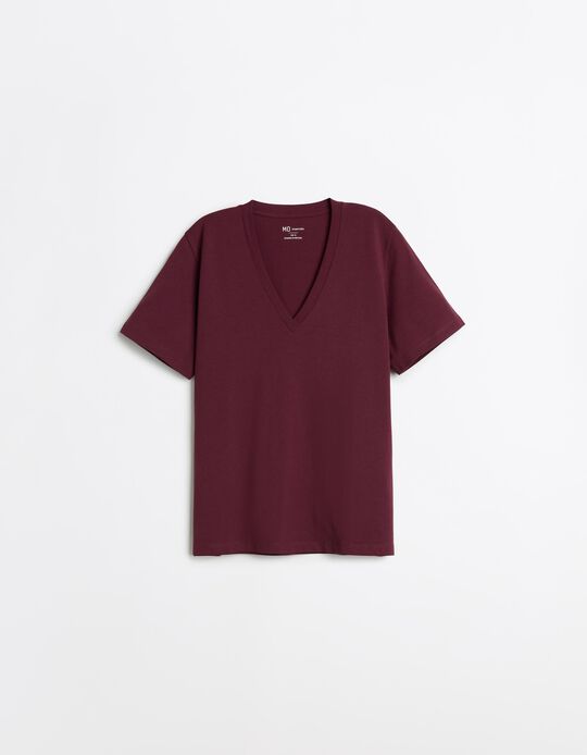Comprar Online T-shirt Decote em V, Mulher, Vermelho Escuro