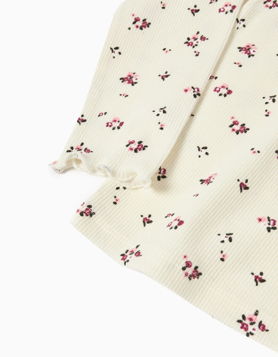 T-shirt de Manga Comprida com Folhos, Menina, Branco