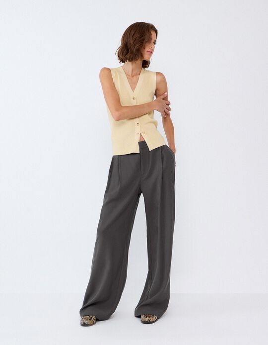 Comprar Online Cal&ccedil;as Elegantes Com Prega, Mulher, Cinzento Escuro