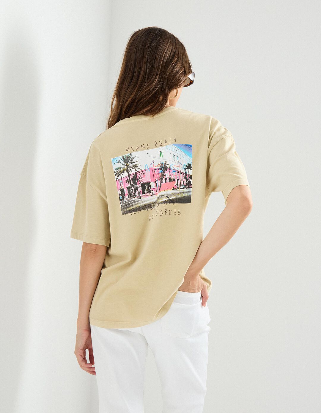 T-shirt Print, Mulher, Bege Claro 